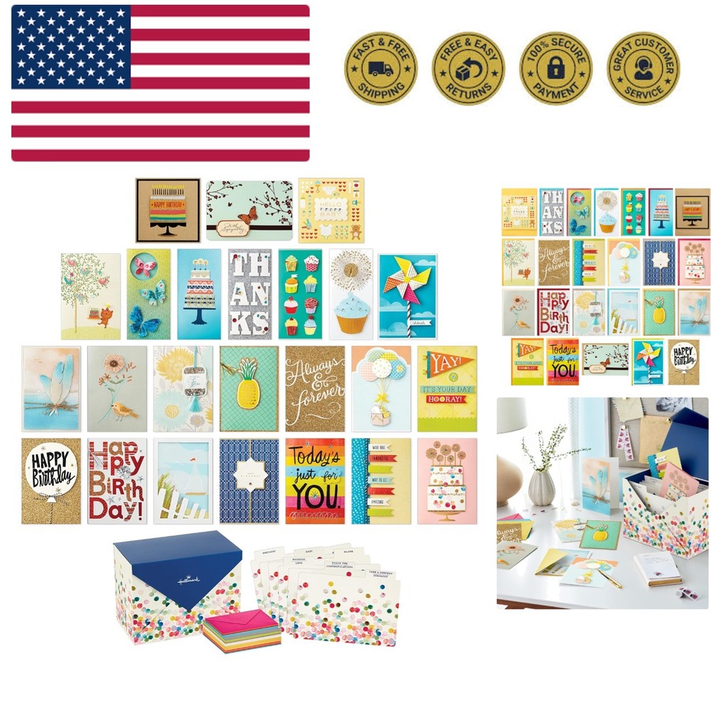 All Occasion Handmade Boxed Set of Assorted Greeting Cards with Card Organize...