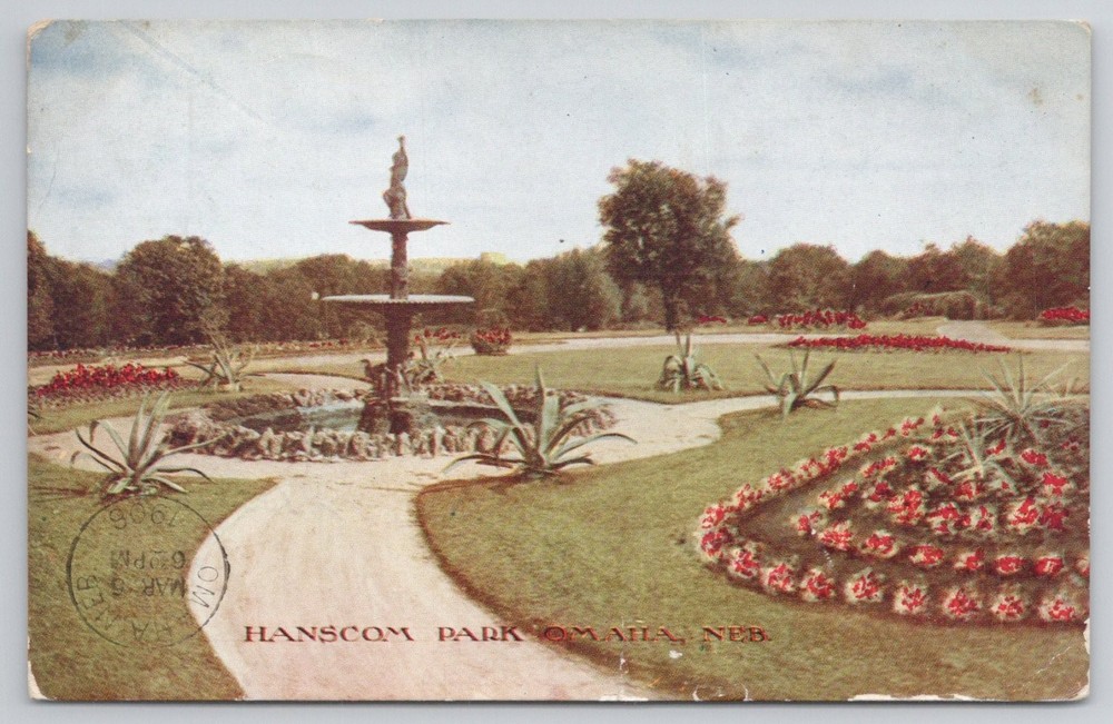 Hanscom Park Omaha NE Fountain Vintage Postcard 1908 Posted Simplicity Co