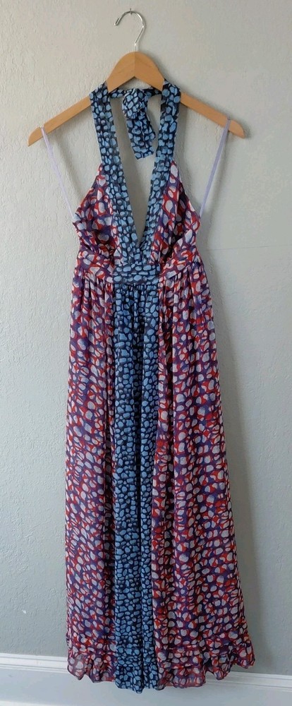 Moda International Dress Women XS Maxi Halter Ruffle Y2K Sexy Flowy Boho Fairy