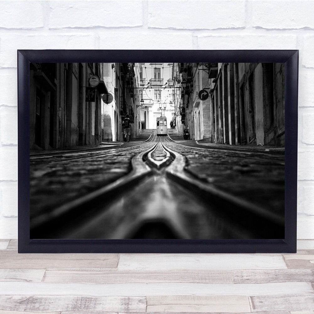 Bica Tram Street Transportation B&W Tracks Perspective Train Wall Art Print
