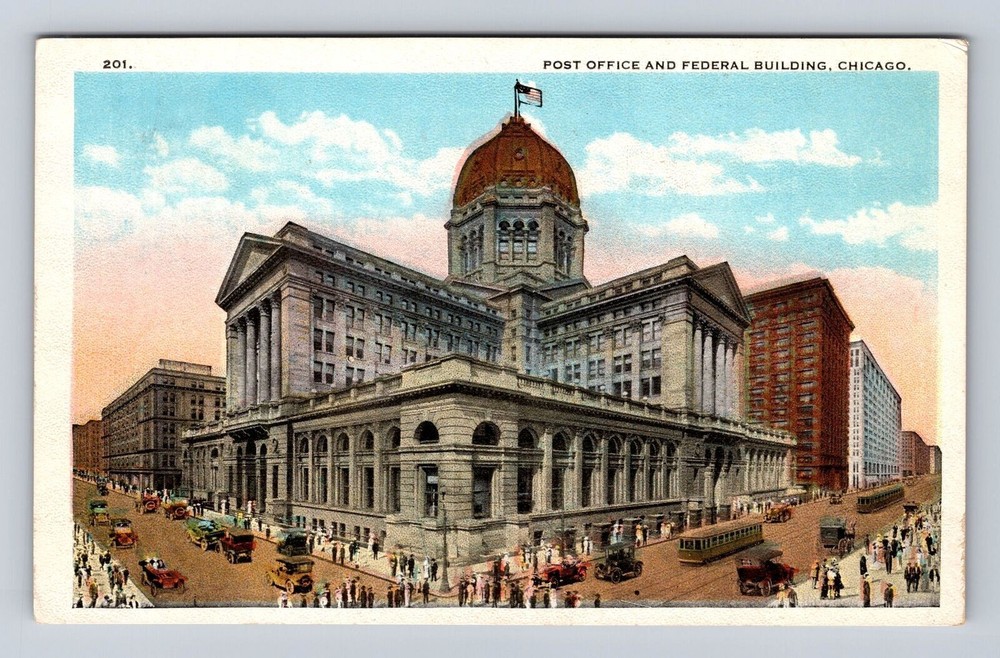 Chicago IL-Illinois, US Post Office, Federal Building, Vintage Souvenir Postcard