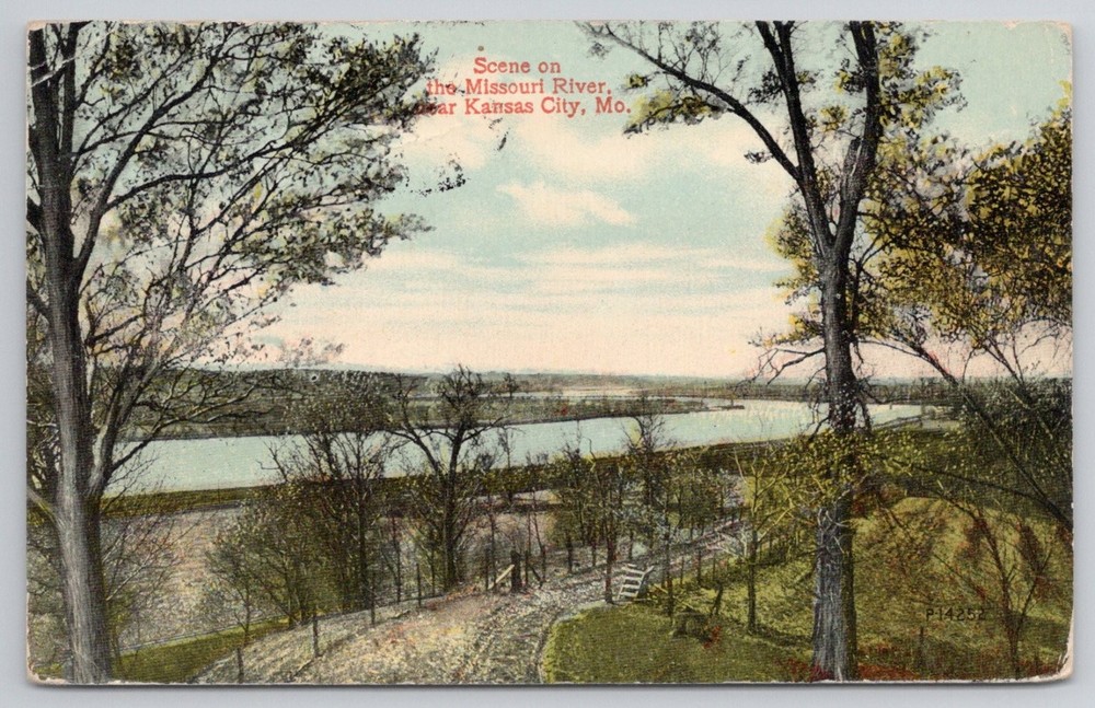 Missouri River Kansas City MO Postcard 1913 Lees Summit MO Postmark