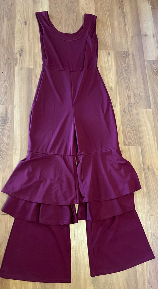Women's Jumpsuit Romper Pants  Boho Peasant Chic Wide Leg Retro Indie Maroon