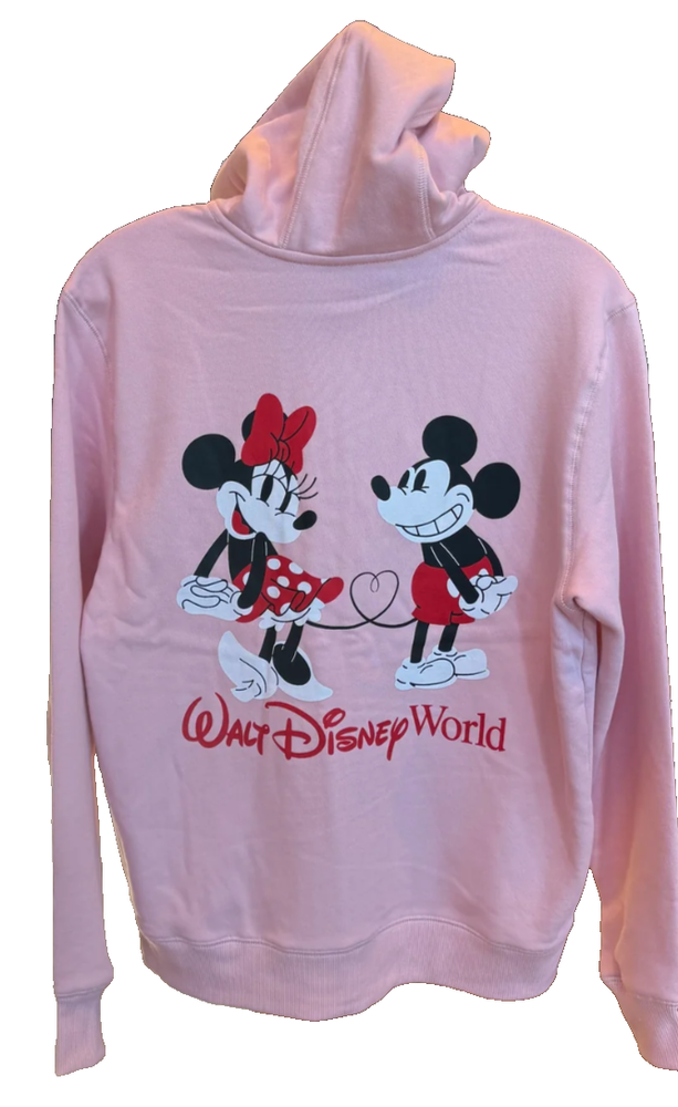 NWT 2026 Walt Disney World Mickey Minnie Pink Heart Zip Up Hoodie XL