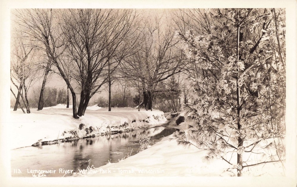 RPPC 1940s Wisconsin Winter Lemonweir River View Sparta Tomah WI Monroe County!