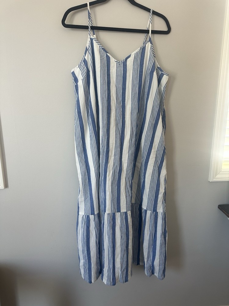 J.Crew striped cotton midi dress with a V-neck and a ruffled hem Blue Size L