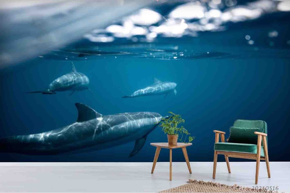 3D Sea Dolphin Landscape Wall Murals Wallpaper Murals Wall Sticker