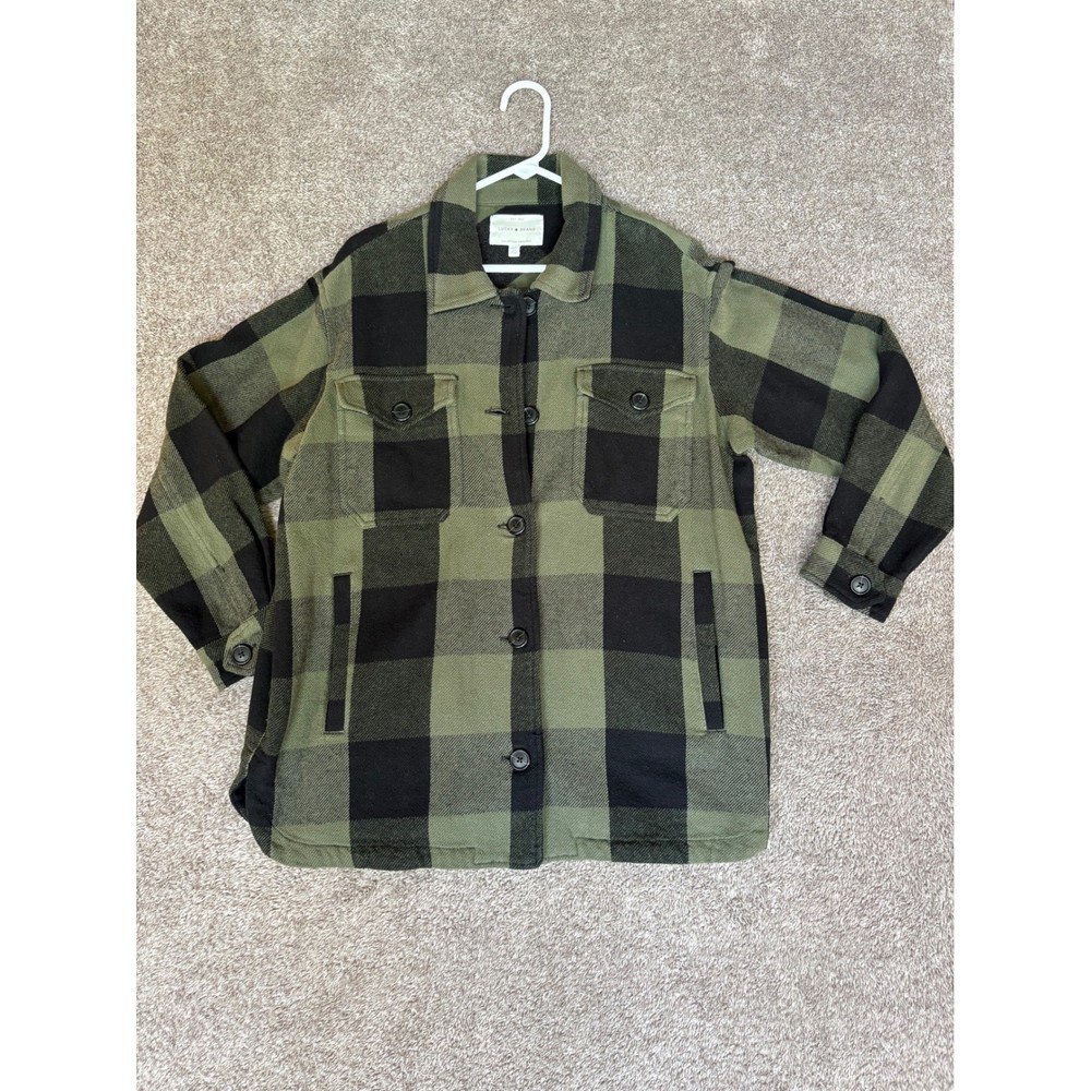 Lucky Brand Shirt Jacket Green Black Plaid Button Up Long Sleeve Shacket