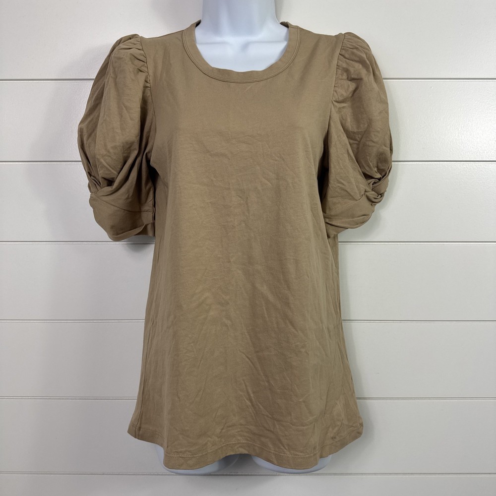 Women's Pomander Place Tuckernuck Vesty Crewneck Puff Sleeve Shirt Beige sz XS