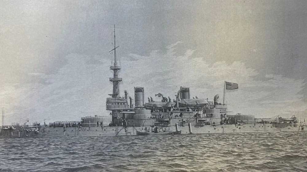 1899 Vintage Magazine Illustration Battleship Massachusetts