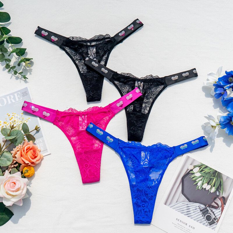 Rhinestone Lace Thong Low Waist Thong Brand New Breathable Casual Style wi