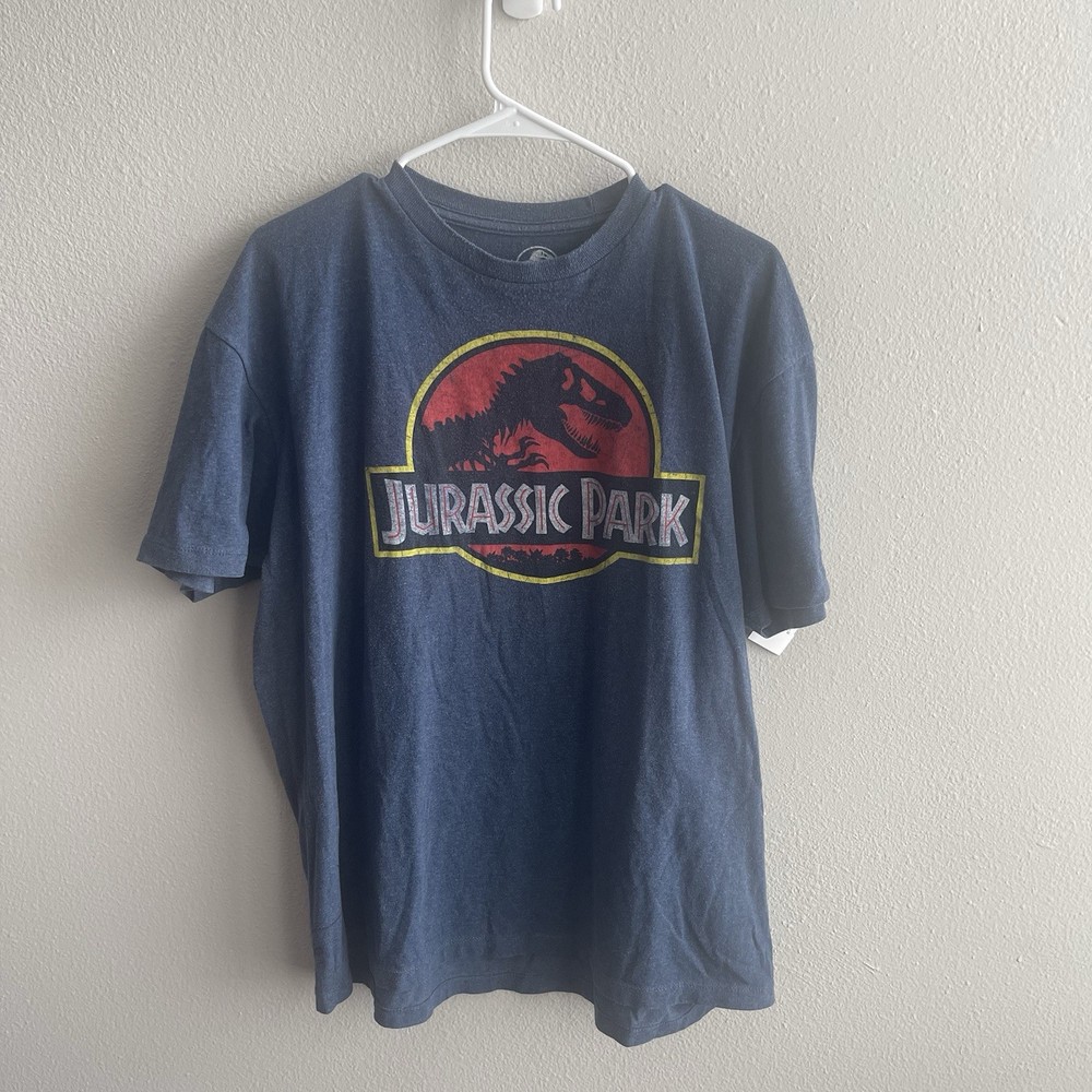 Jurassic Park Logo T Shirt Mens XL Blue Graphic Movie Dinosaur Tee