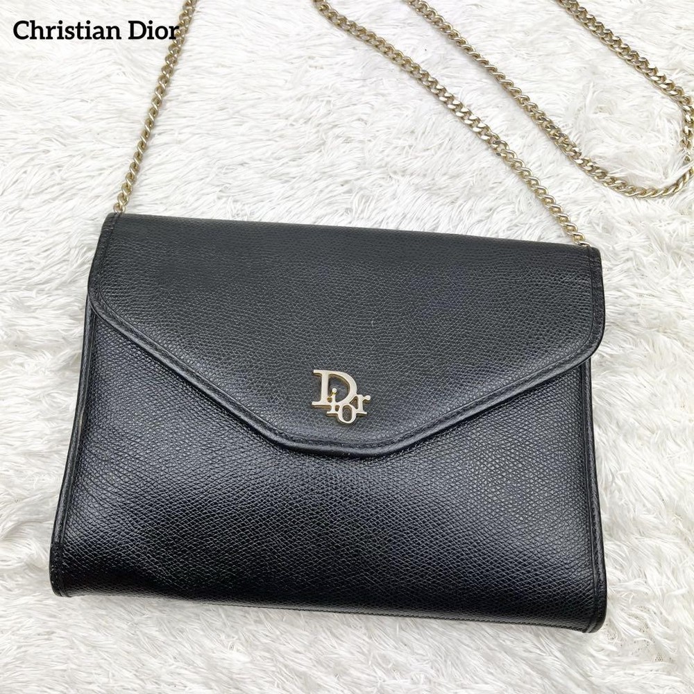 Christian Dior Grained Leather Chain Shoulder Bag with Logo Hardware