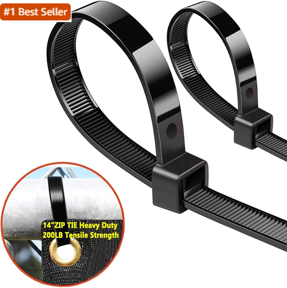 Heavy Duty 14-Inch Zip Ties 200 Lbs Tensile Strength Long Large Cable Ties