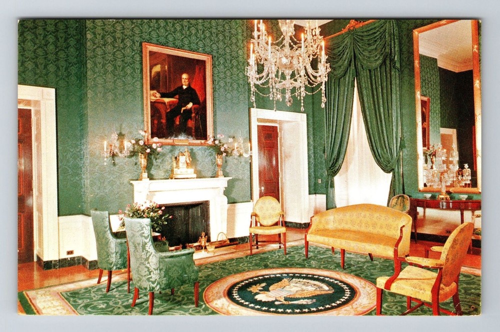 Washington DC-White House, The Green Room, Vintage Postcard