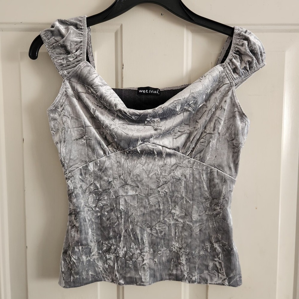 Vintage Y2K Wet Seal Top Women's Small Silver Shiny EUC 1-Owner Shirt Unigue USA