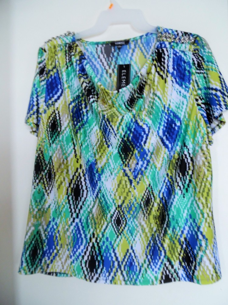 Elementsz  Multi Print Cowl Neck Top Blouse Clothing Sz 3X NWT