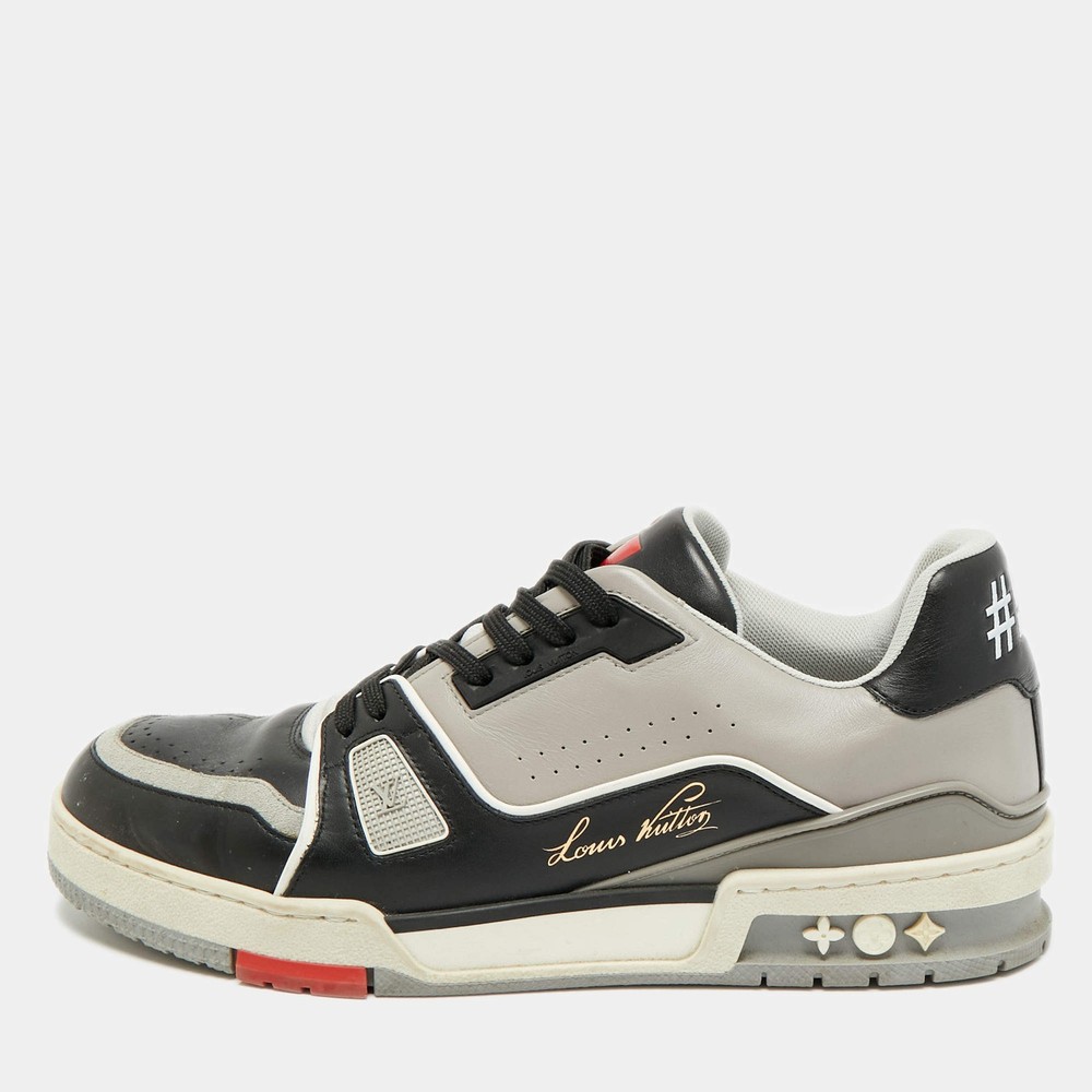Louis Vuitton LV Trainer Size 41.5 GreyBlack Leather Lace Up Sneakers
