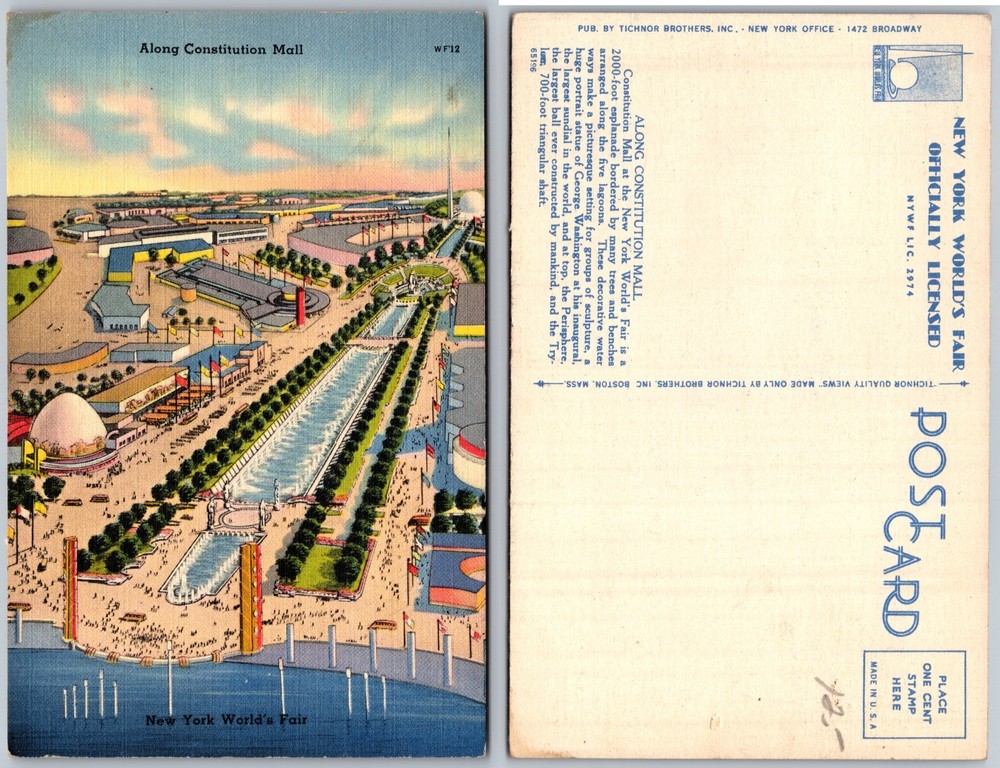 Constitution Mall Fountain New York Worlds Fair 1939 Postcard