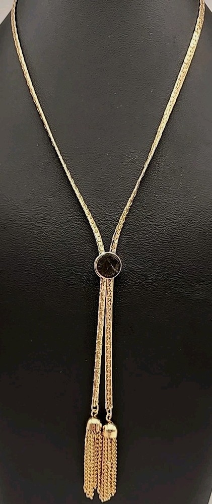 Vintage Gold Tone Tassel Lariat Necklace 24