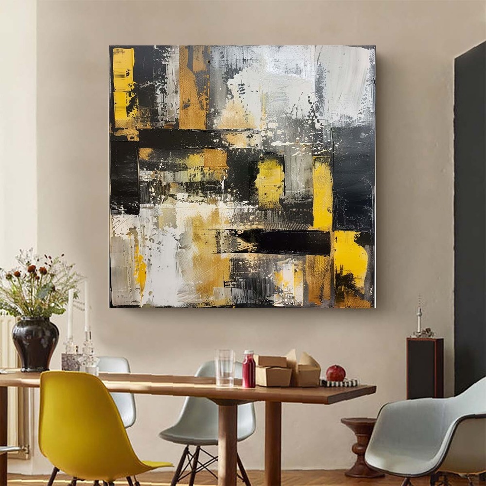 Wall Art black Oil Painting Hand Painted Decorative grey Modern Abstract yellow