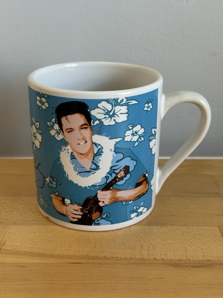 Elvis Presley Blue & White Floral Ceramic Coffee Mug