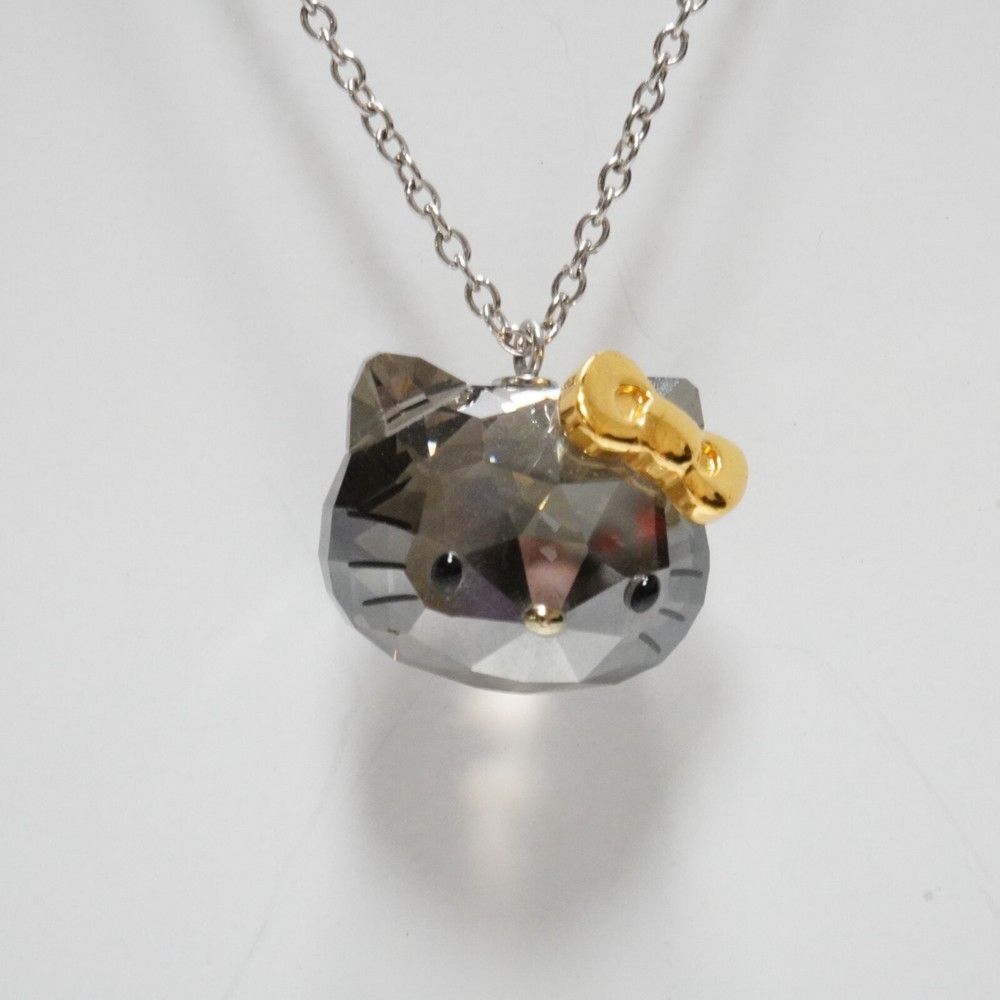 Swarovski Crystal Hello Kitty 3D Black Face Necklace with Gold Ribbon