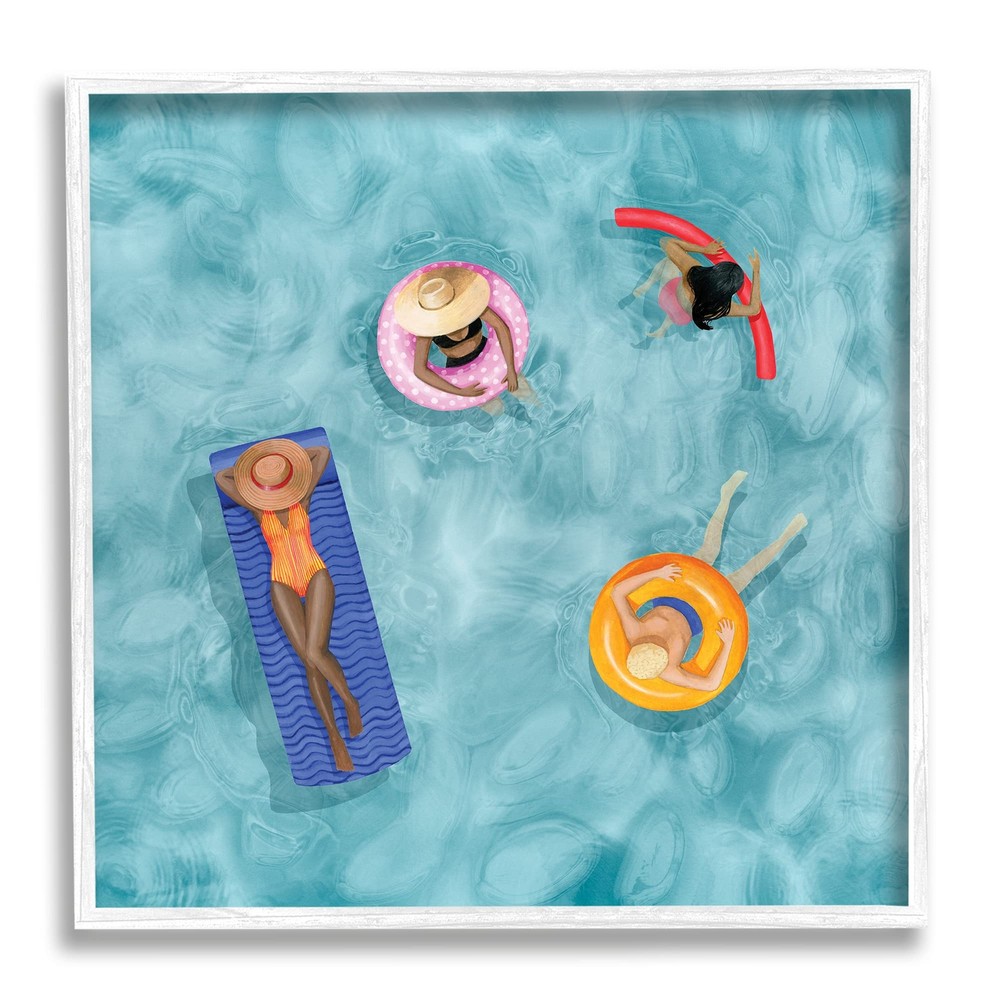 Group of People Lounging in Water Pool Toys Wall Art, 17 x 17, White Framed