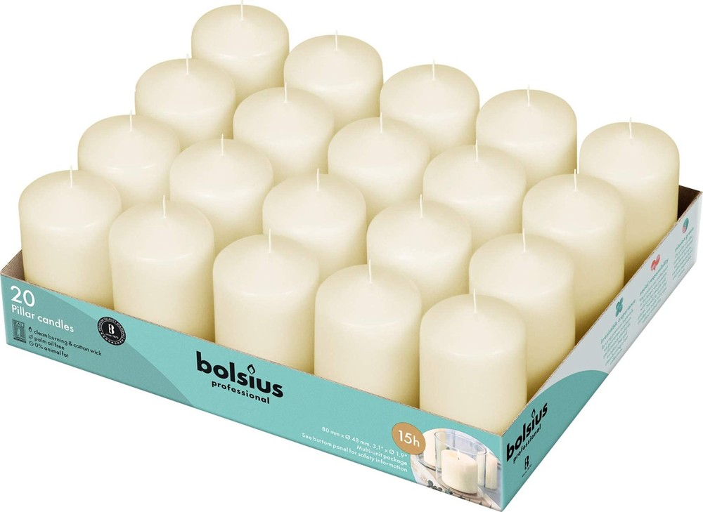 Ivory Pillar Candles 2x3 Inches 20 Pack Unscented Premium European Quality