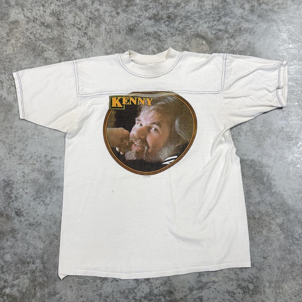Vintage Kenny Rogers Shirt Mens XL White American Tour 1980 Graphic Print Tee