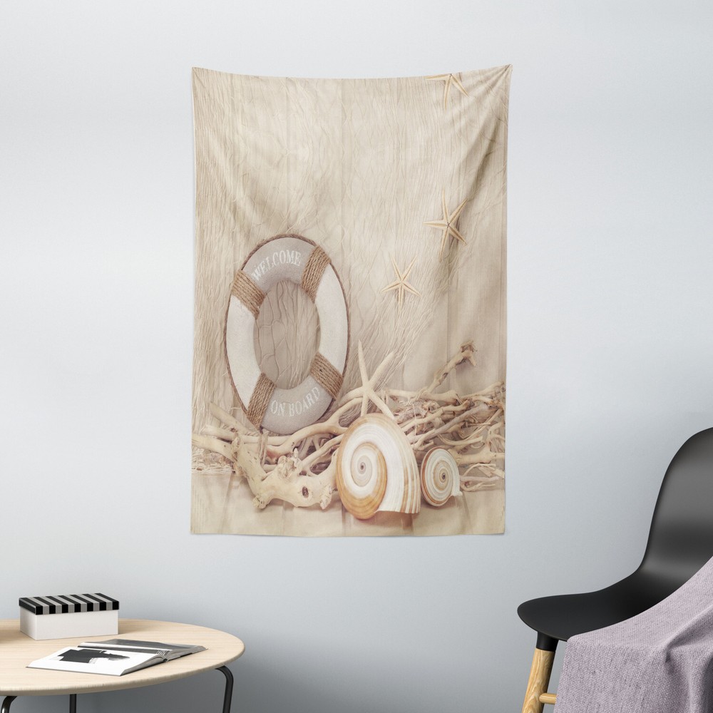Holiday Tapestry Life Buoy Wooden Sepia Print Wall Hanging Decor