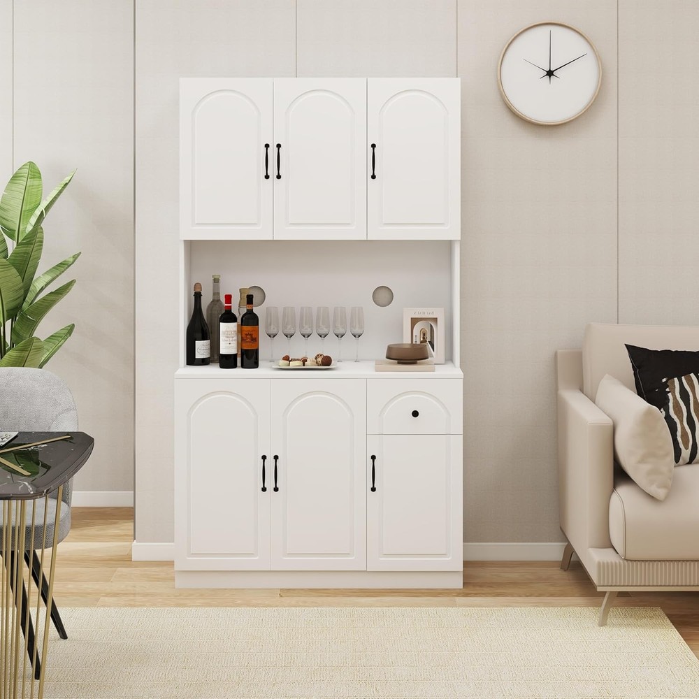 71-Inch Freestanding Kitchen Pantry Cabinet with Buffet Hutch for Extra Storage