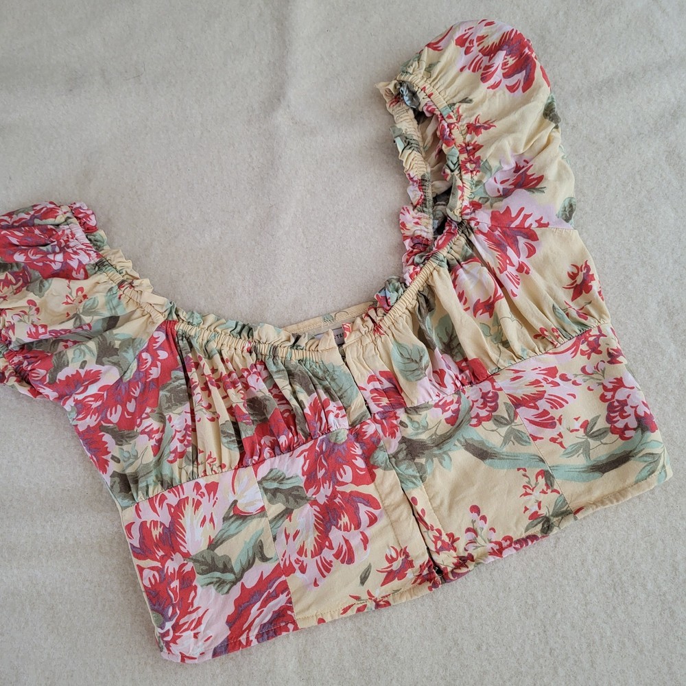 Urban Outfitters Crop Top Women's Size Large Yellow Floral