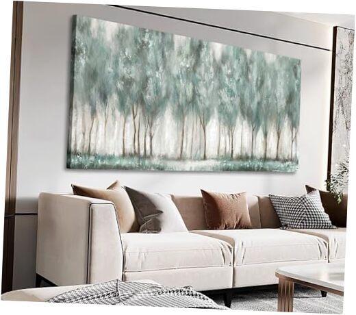 Abstract Foggy Forest Framed Wall Art in Grey Teal 40L x 20W-image