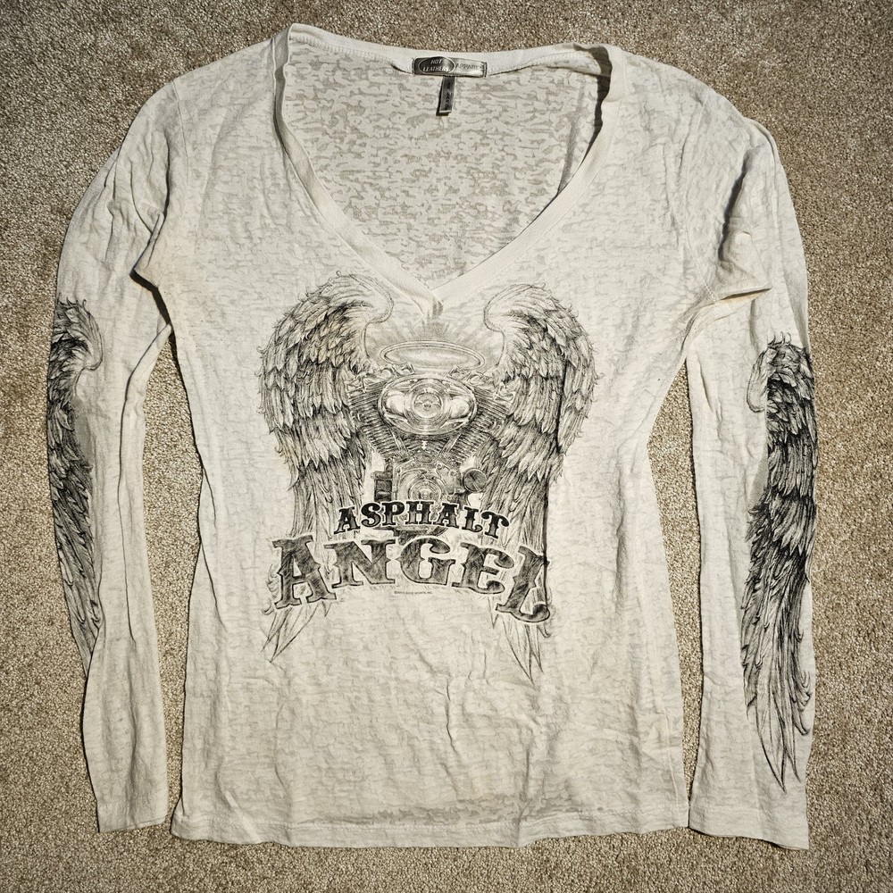 Vintage Y2k Asphalt Angel See Thru  Size M Biker T-shirt Grunge 2000s Harley Emo
