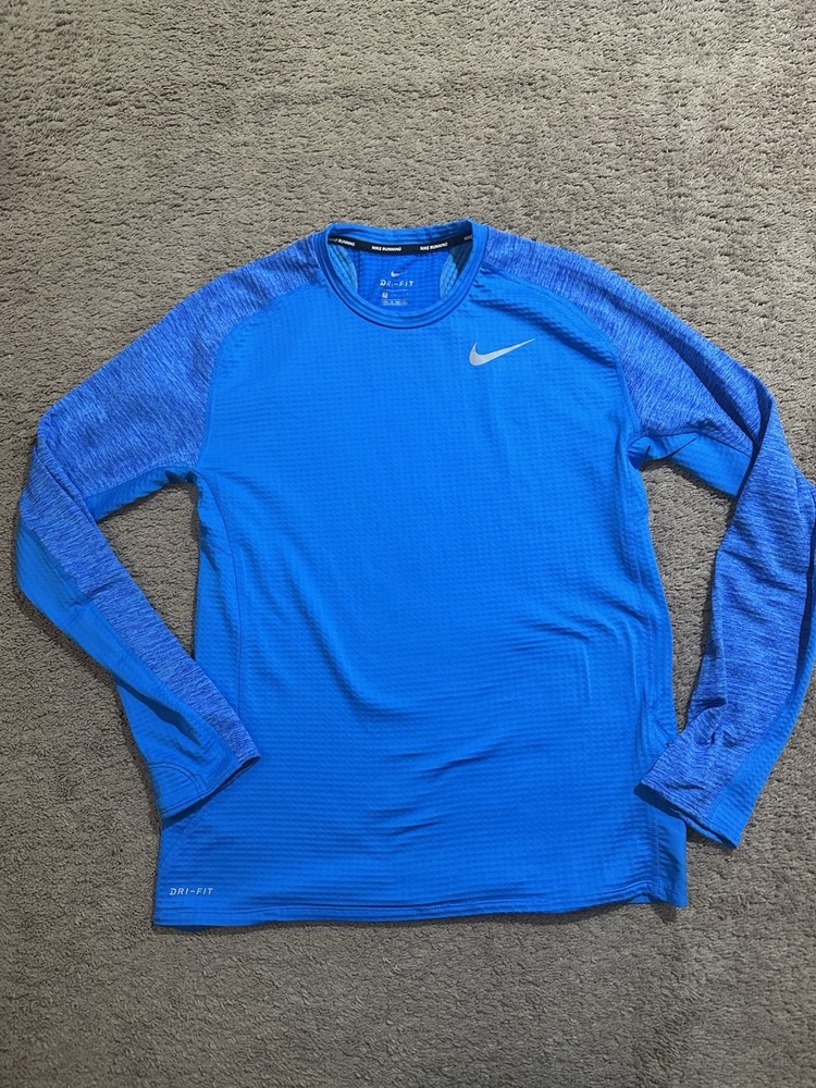 Nike Running Dri Fit Men's Therma Sphere Element Long Sleeve Shirt Blue Size M