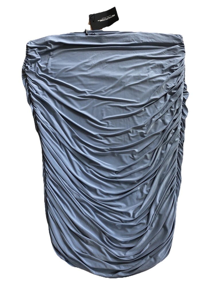 pretty little thing Women 20 Dusty Blue Second Skin Ruched Stretch Midi Skirt G