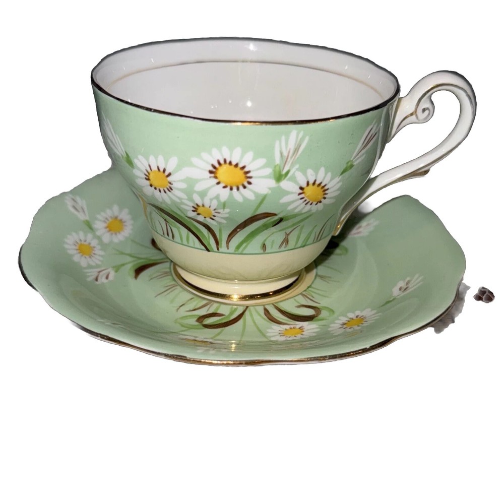 Royal Standard Daisies Teacup Tea Cup Mint Green Scalloped French Loop Handle