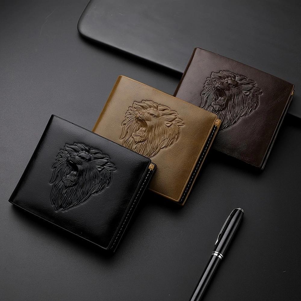 Lion Leather Slim Wallet for Men – Modern Multicolor Credit Card Holder