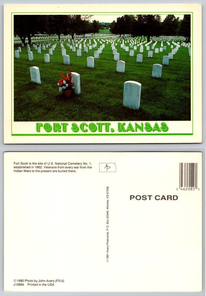 Fort Scott Kansas National Cemetery Postcard 1991 John Avery Photo