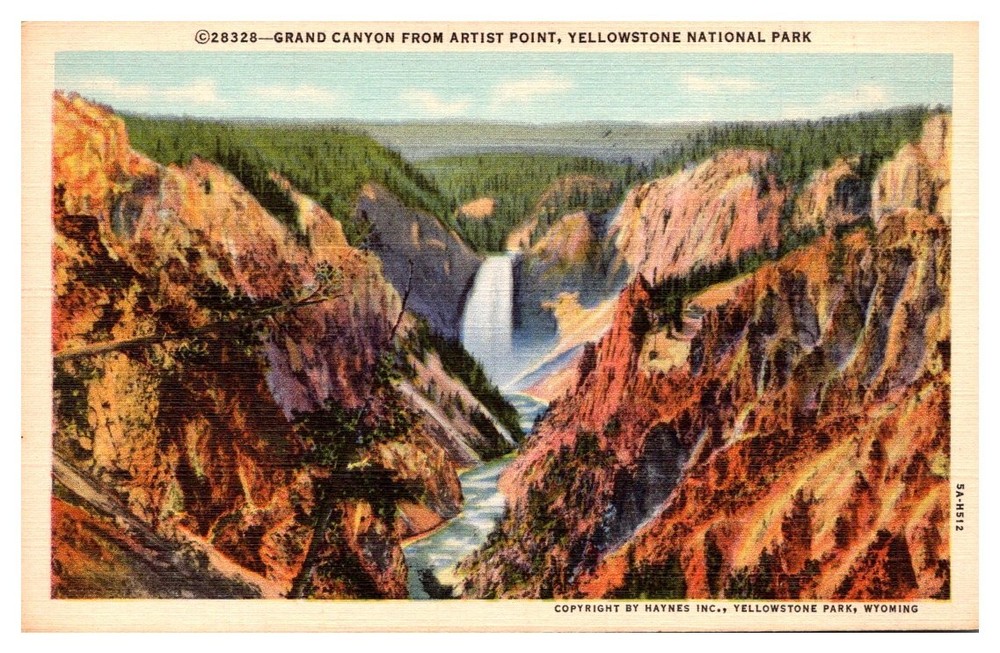1940s Grand Canyon From Artist Point Yellowstone Park Wyoming Vintage Postcard
