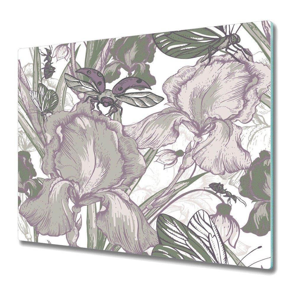 Glass Cutting Board Worktop Saver Vintage Floral design wildlife 60x52