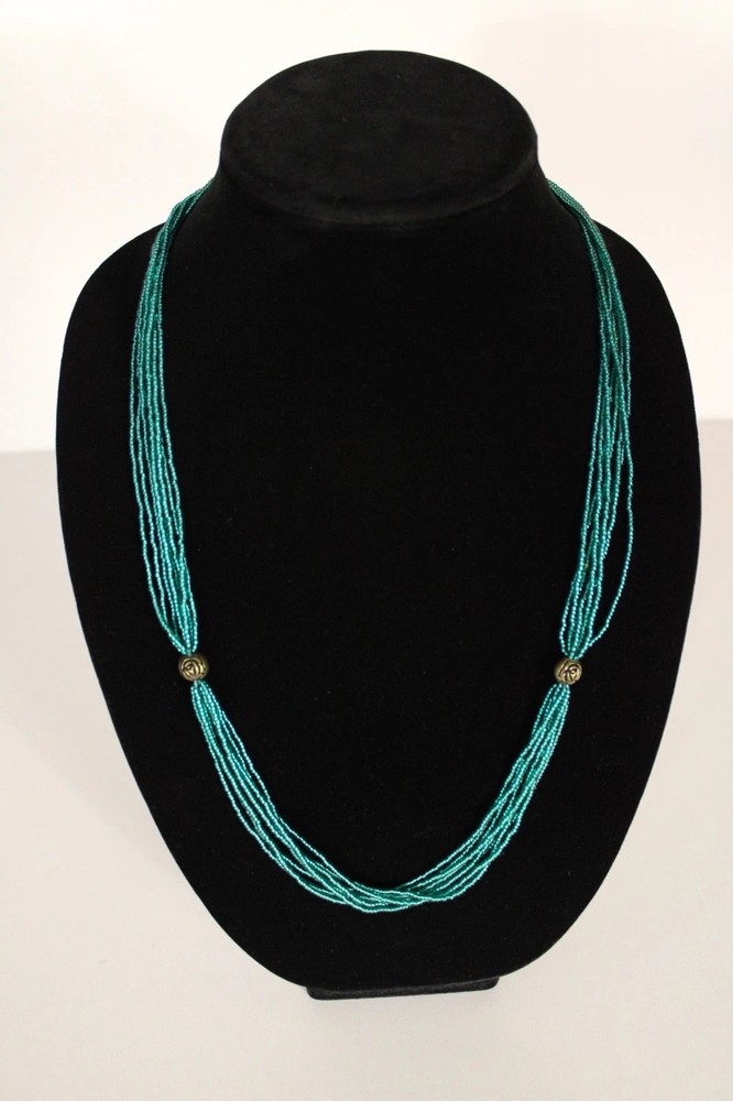 Beaded Necklace Dark Blue Green 28