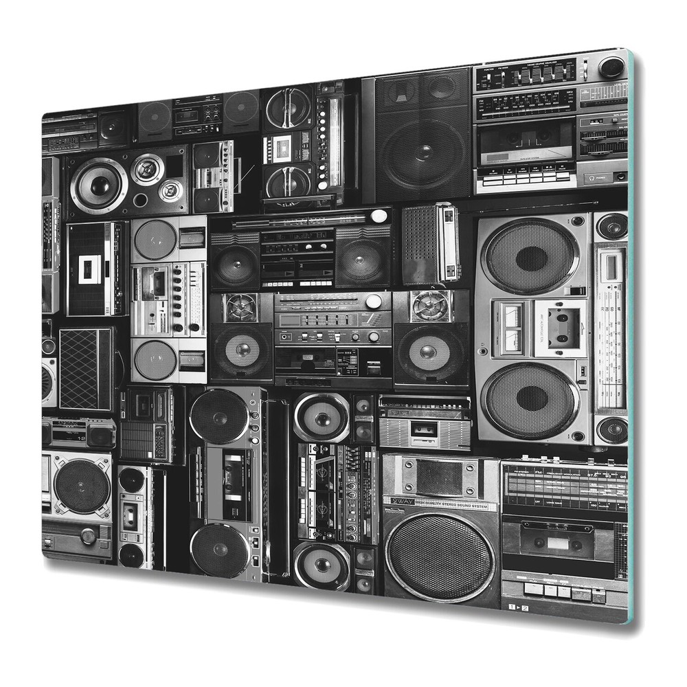 Glass Kitchen Chopping Board pop disco classic cassette radio recorder audio