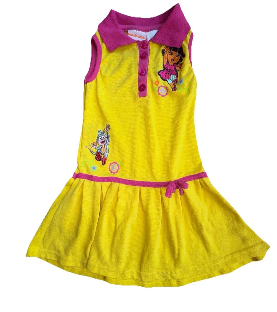 Vintage Dora Explorer Dress Girls 6X Y2K Nickelodeon Boots Yellow Pink