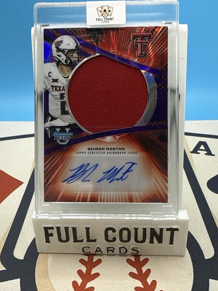 2025 Bowman U Best Behren Morton Jumbo Relic Auto Purple Lava /75 Texas Tech