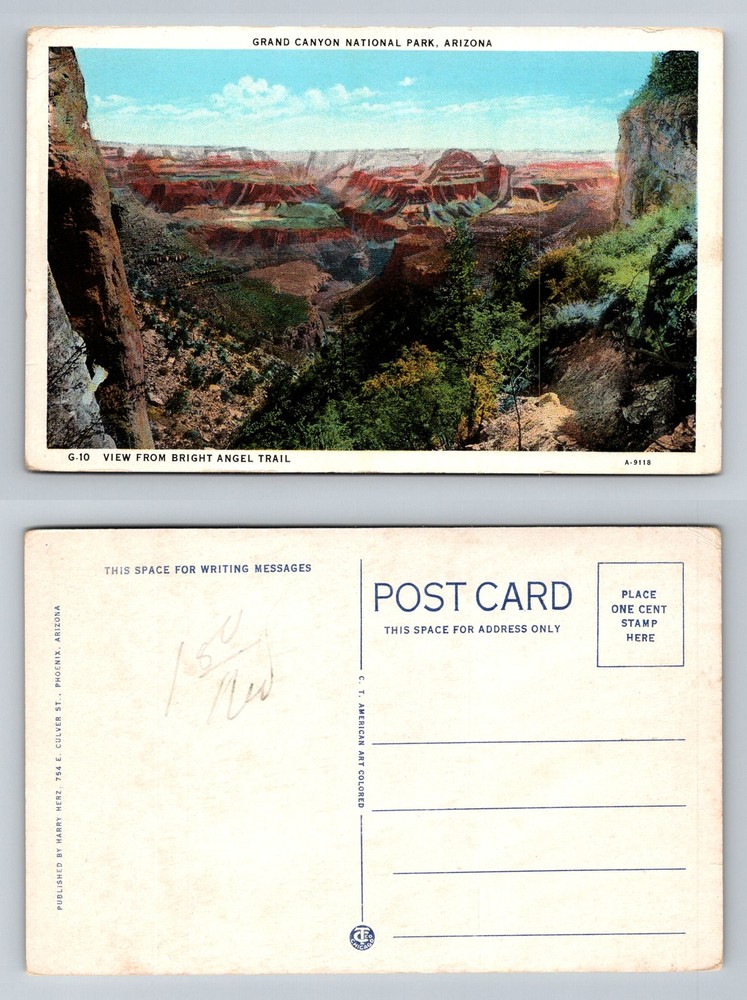 Grand Canyon National Park, AZ-Arizona, Bright Angel Canyon Vintage Postcard