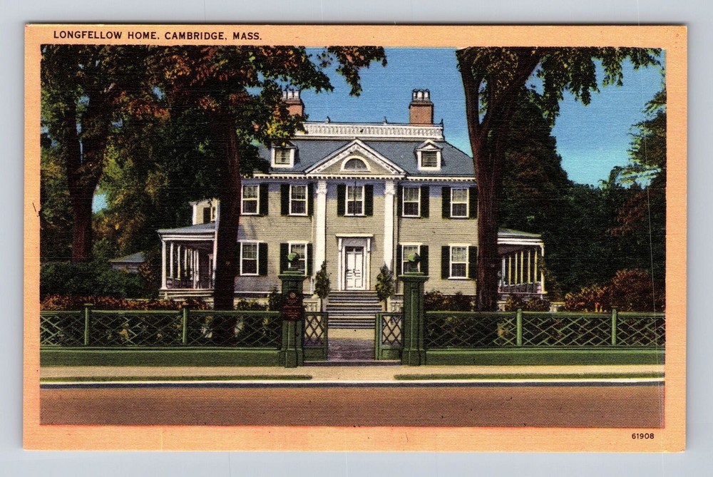 Cambridge MA- Massachusetts, Longfellow Home, Antique, Vintage Souvenir Postcard