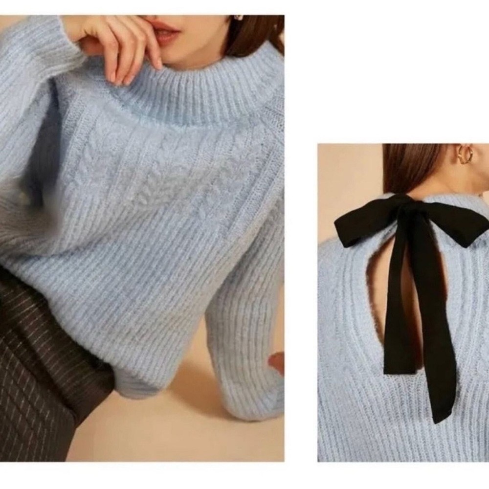 FRNCH Paris Sweater Frnch Paris Bow Back Cable KnitSweater Size M L