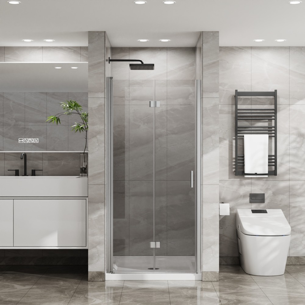 Frameless Glass Shower Door W 6mm Tempered Clear Glass Pivot Swing Shower Panel